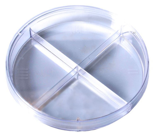  100 x 15mm Stackable Quad-Chamber Petri Dish with ISO Mark, RNase and DNase Free, STERILE